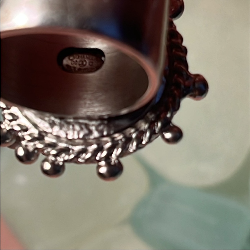 Chanel Black Pearl Pink Rhinestone Logo Ring - Picture 5 of 10